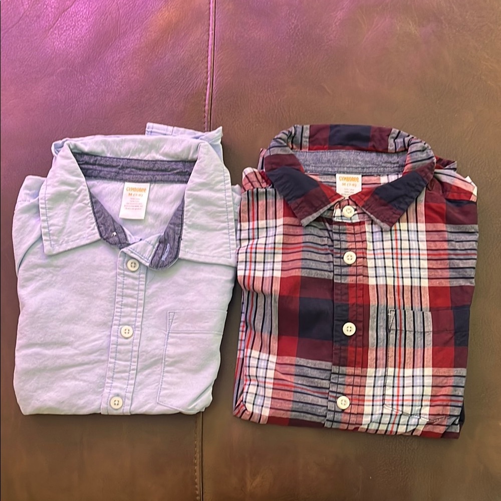 A set of two long sleeves Plaid and Solid Kids Shirts by Gymboree